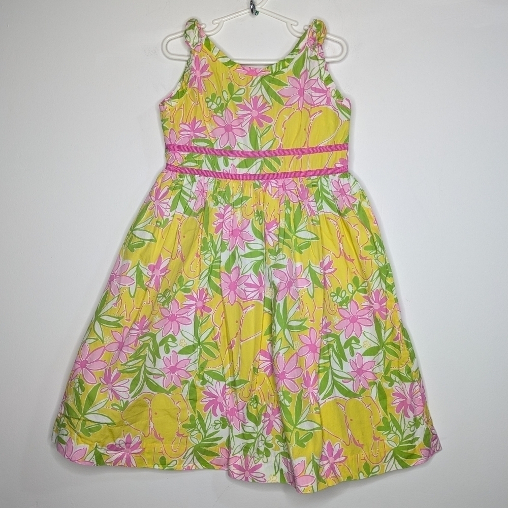 Lilly Pulitzer yellow pink green floral elephant cotton summer dress 7